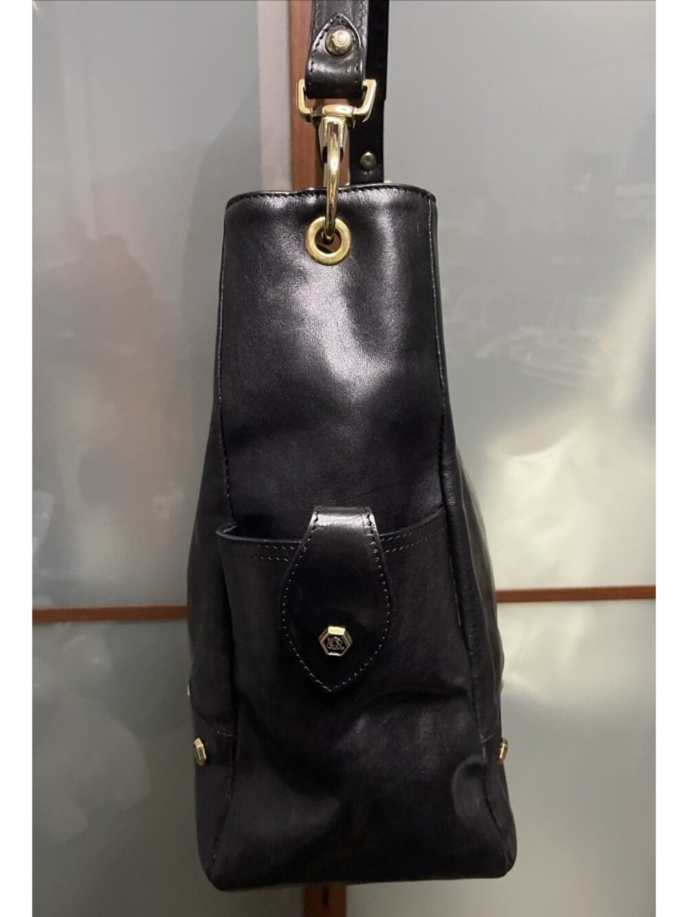 Sergio Cerruti Roma Vintage Large Black Leather Logo Shoulder Hobo Handbag Purse - Picture 4 of 14